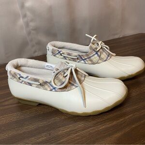 Womens Sperry Top Sider Saltwater Plaid Ivory STS88223 Duck Boot Shoes Wool